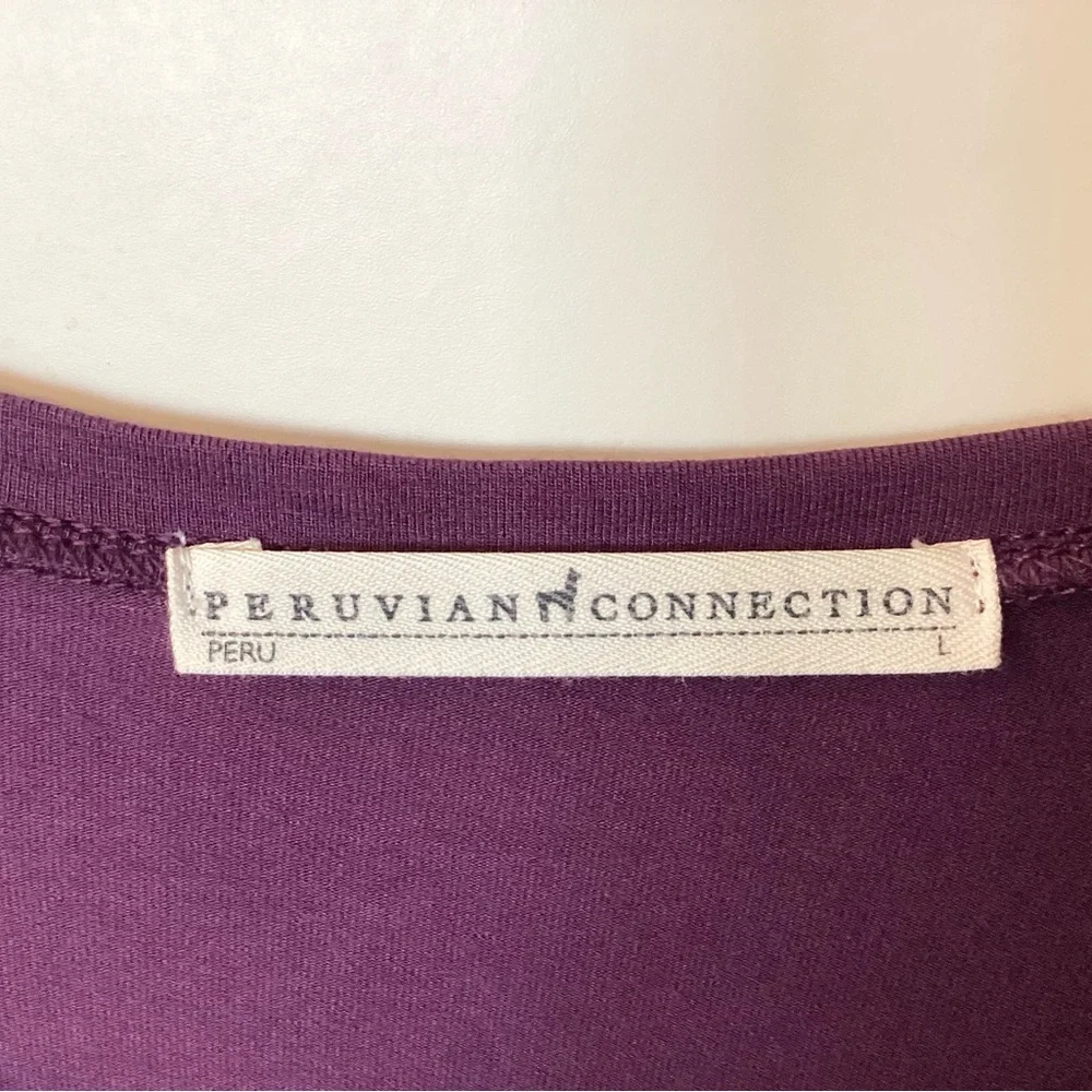 Peruvian Connection Long Sleeve V-Neck Stretch Jersey Dress - Purple - L - Picture 6 of 7